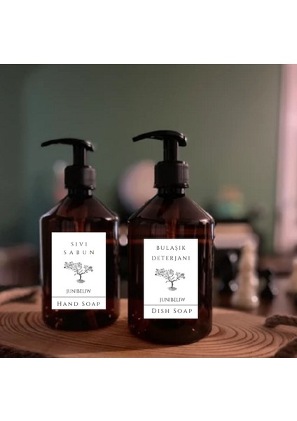 2li Set Beyaz Etiket Amber Mika Plastik Şişe Bulaşık Deterjanlık Sıvı Sabun 2x500ml BOŞ