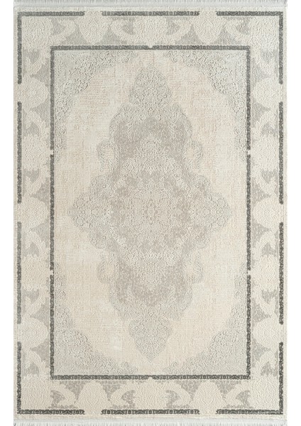 Voyage KJ01A Krem Gri Viskon Akrilik Yumuşak Dokulu Modern Halı