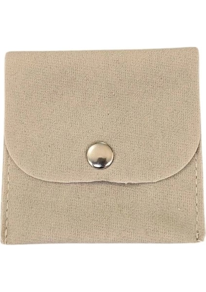 Kadife (Süet) Zarf Kese Krem 10 Adet 7x7 cm Boy Takı, Altın Kesesi (Çıtçıtlı)