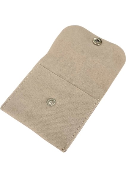 Kadife (Süet) Zarf Kese Krem 10 Adet 7x7 cm Boy Takı, Altın Kesesi (Çıtçıtlı)