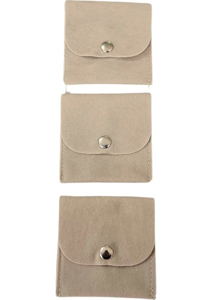 Kadife (Süet) Zarf Kese Krem 10 Adet 7x7 cm Boy Takı, Altın Kesesi (Çıtçıtlı)