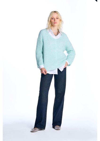 Mint V Yaka Triko Kazak fırsatları