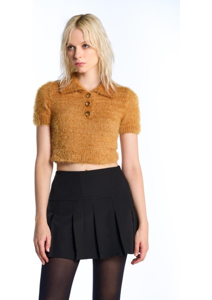 Hardal Polo Yaka Kısa Kol Triko Kazak