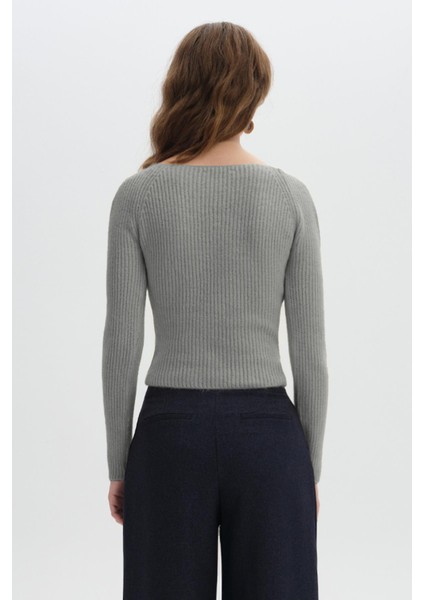 Gri Melanj Uzun Kollu Triko Kazak fırsatları