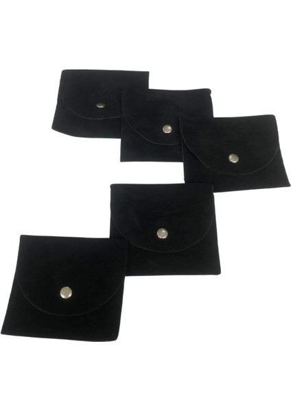 Kadife (Süet) Zarf Kese Siyah 10 Adet 8X10 Boy Takı, Altın Kesesi (Çıtçıtlı)