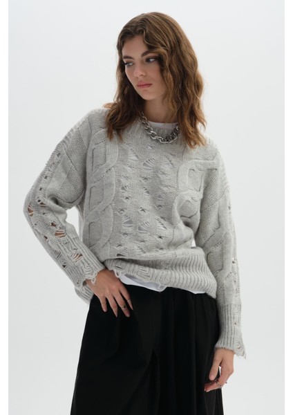 Gri Delikli Triko Kazak fiyatları