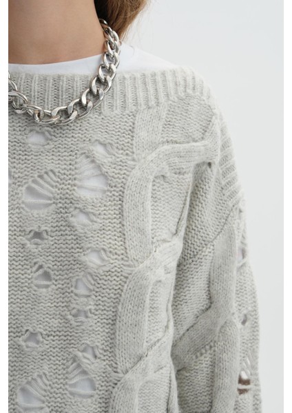 Gri Delikli Triko Kazak indirimleri