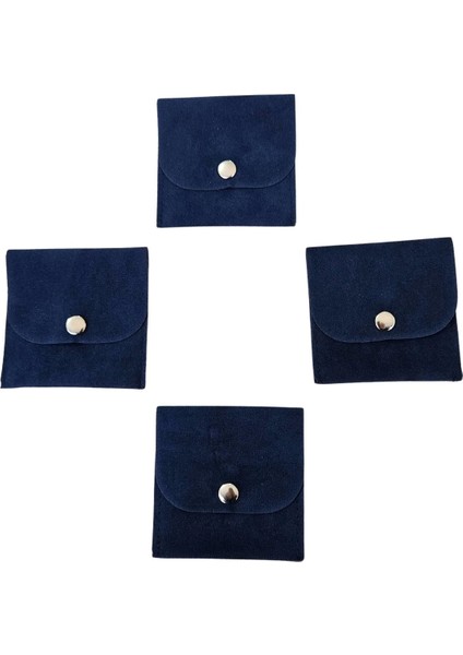 Kadife (Süet) Zarf Kese Lacivert 10 Adet 7x7 cm Boy Takı, Altın Kesesi (Çıtçıtlı)