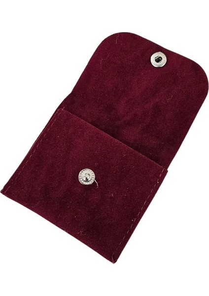 Kadife (Süet) Zarf Kese Bordo 10 Adet 7x7 cm Boy Takı, Altın Kesesi (Çıtçıtlı)