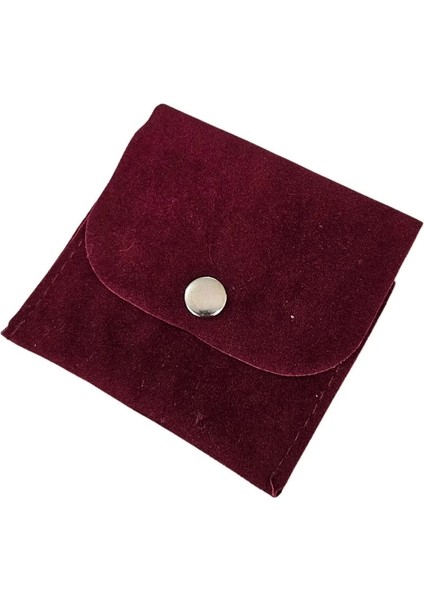 Kadife (Süet) Zarf Kese Bordo 10 Adet 7x7 cm Boy Takı, Altın Kesesi (Çıtçıtlı)