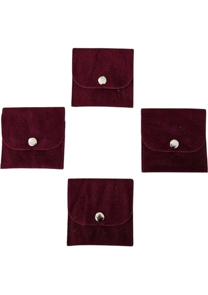 Kadife (Süet) Zarf Kese Bordo 10 Adet 7x7 cm Boy Takı, Altın Kesesi (Çıtçıtlı)