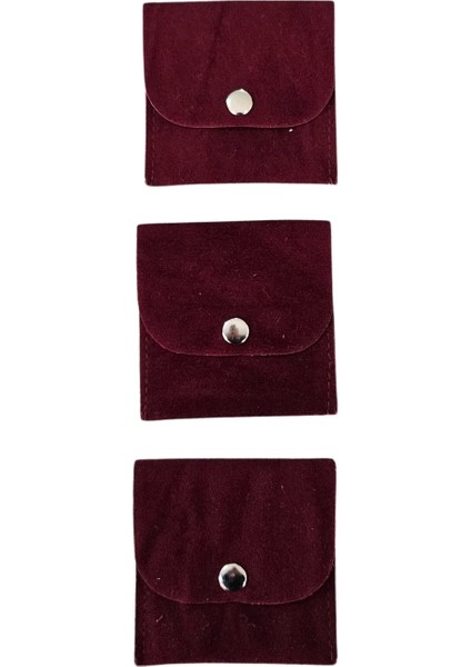 Kadife (Süet) Zarf Kese Bordo 10 Adet 7x7 cm Boy Takı, Altın Kesesi (Çıtçıtlı)