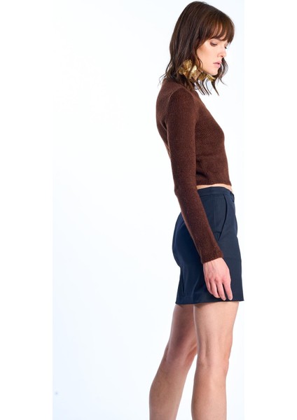 Kahverengi Triko Crop Kazak modelleri