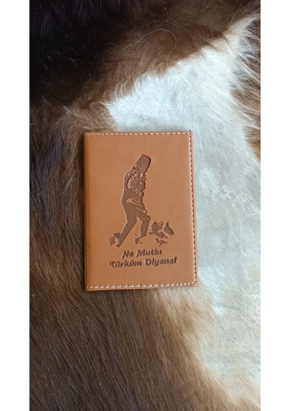 Dikişli Ata Baskılı Oto Ruhsat Kılıfı Deri Araç Ruhsat Koruyucu Ruhsatlık