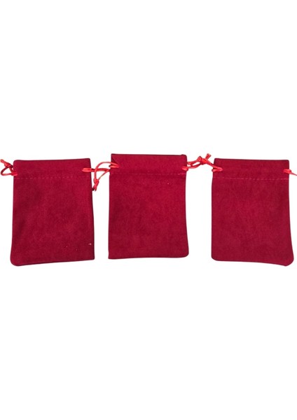 Süet & Kadife Duble Kese Kırmızı 10 Adet 9X12 cm Takı, Altın Kesesi (Ipli & Büzgülü)
