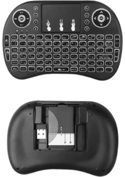 Bluetooht Uyumlu Kablosuz Klavye Mouse Tv Klavye Işıklı Kablosuz Mini Klavye Dokunmatik Mouse
