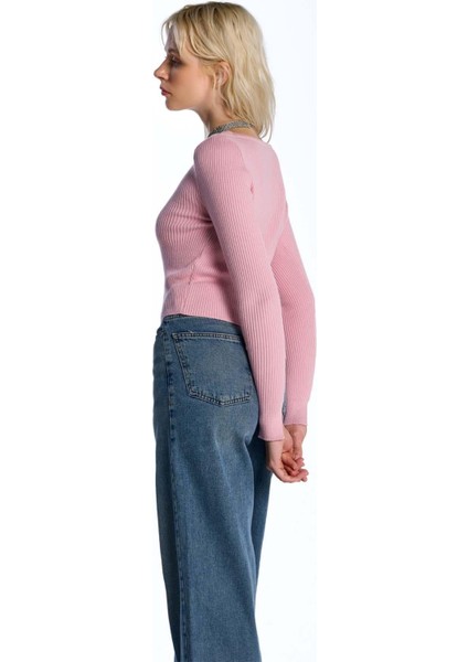 Pembe Uzun Kol Fitilli Kazak modelleri