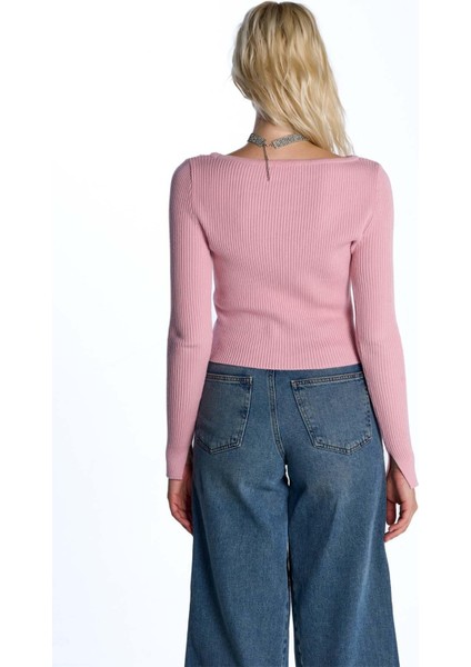 Pembe Uzun Kol Fitilli Kazak indirimleri