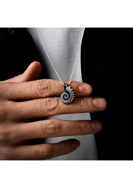 Gümüş Ammonit Kolye 925 Ayar Gümüş Unisex Ammonit Figürlü Kolye Salyangoz Model Kolye Deniz Kabuğu fiyatları