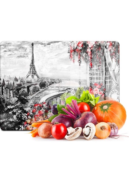 Cam Kesme Tahtası ve Sunum Tablası Love Paris Desenli