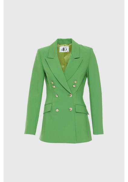 Kruvaze Kapamalı Gold Düğmeli Yeşil Blazer Fit Ceket