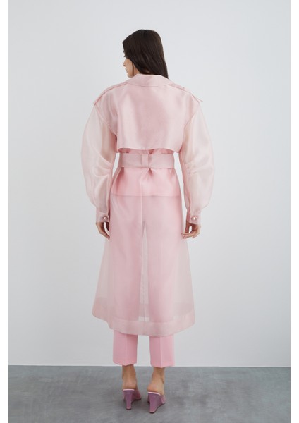Pembe Inci Düğme Detaylı Uzun Pembe Organze Ceket fırsatları
