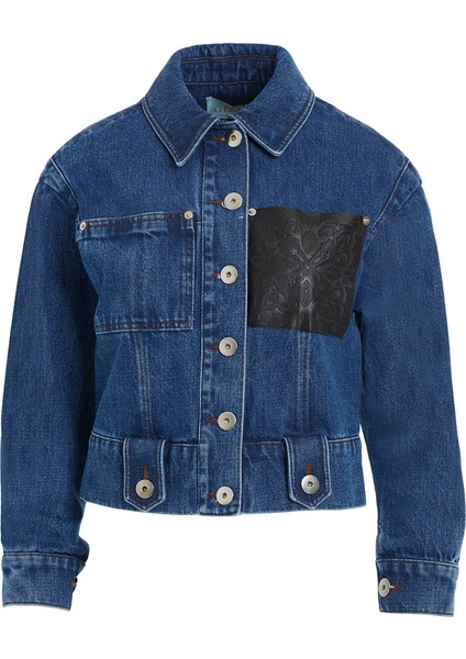 Deri Detaylı Kısa Denim Ceket indirimleri