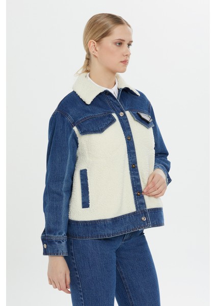 Peluş Detaylı Denim Lacivert Ceket modelleri