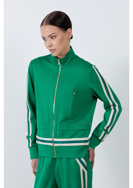 Çizgi Detaylı Yeşil Hırka