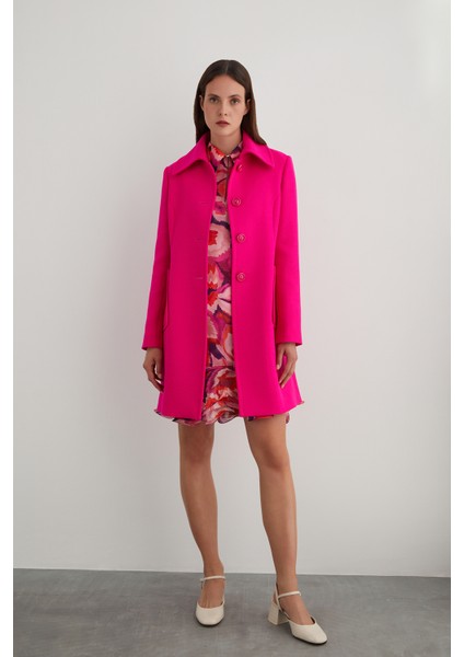 Arka Beden Yırtmaçlı Gömlek Yaka Pembe Kaban