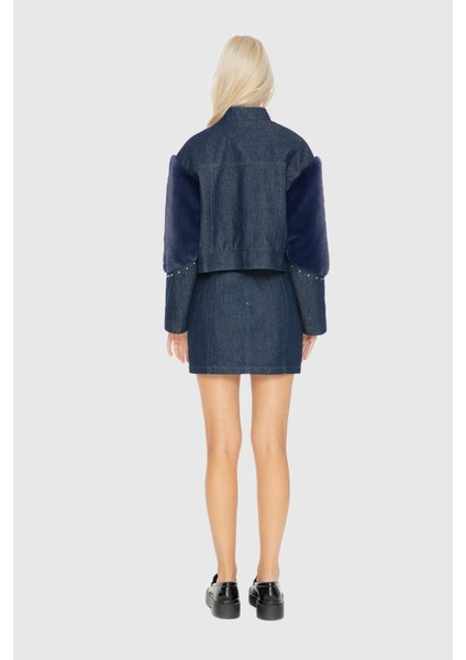 Trok ve Peluş Detayli Jean Ceket modelleri