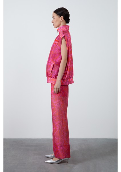 Etike Detaylı File Astarlı Desenli Fuşya Yelek fiyatları