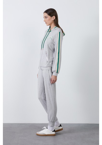 Şerit Detaylı Kapüşonlu Gri Hırka modelleri