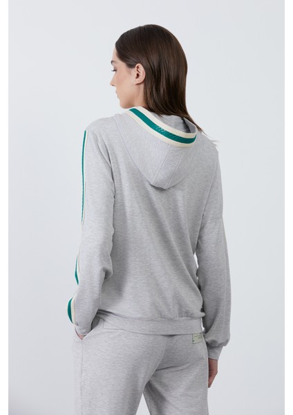 Şerit Detaylı Kapüşonlu Gri Hırka fırsatları