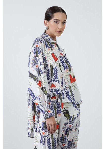 Baskılı Ekru Crop Ceket