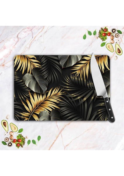 Cam Kesme Tahtası ve Sunum Tablası Tropik Yaprak Desenli fırsatları