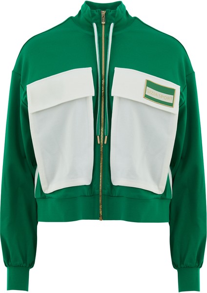 Etiket Detaylı Bağcıklı Geniş Cep Yeşil Eşofman Üstü