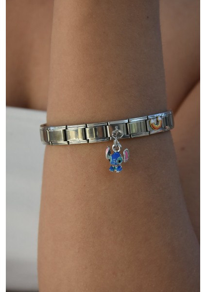 Çelik Italyan Charm Bileklik ve Tekli Stitch Gümüş Ayarlanabilir Italyan Charm Çelik Bileklik 18CM