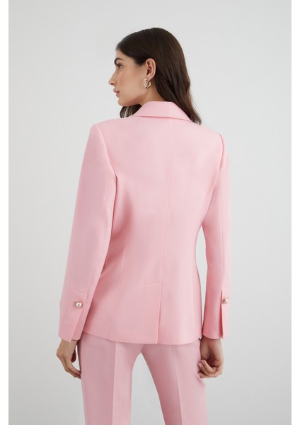 Pembe Inci ve Gold Detay Düğmeli Pembe Ceket modelleri