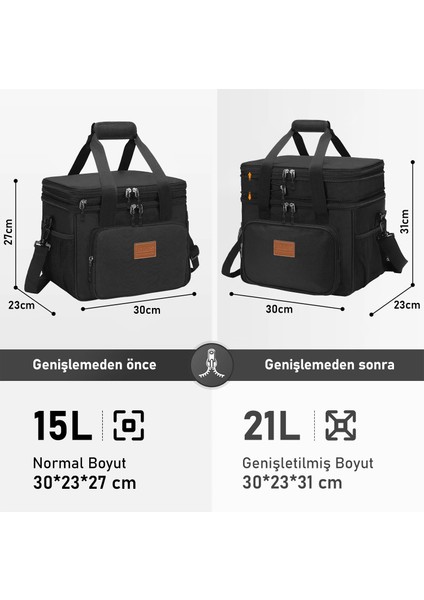 Körüklü Termal Termos Çanta, Yalıtımlı Beslenme Çantası, Buzluk Yemek Taşıma Çantası 21L - Gri