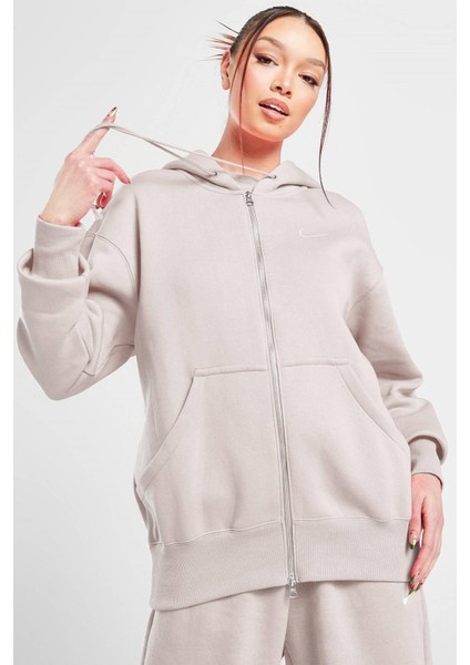 Sportswear Phoenix Fleece Oversized Hoodie Full Zip Bol Kesim Kapüşonlu Kadın Sweatshirt Lila