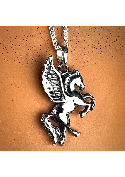 Gümüş Pegasus Kolye 925 Ayar Gümüş Pegasus Figürlü Erkek Kolye Kanatlı At Kolye