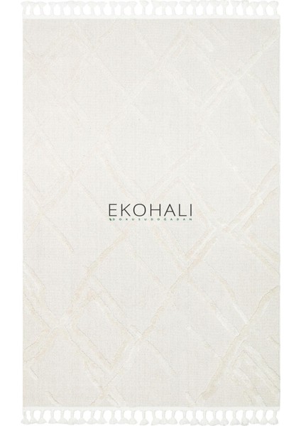 Terazzo Koleksiyonu Etnik Modern Desenli Halı TRZ03 Beyaz