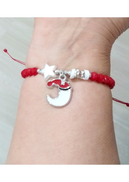 Yıldızlı Noel Süsü Dorika ve Parlak Taşlı Kırmızı Kristal Boncuklu Yılbaşı Bileklik modelleri
