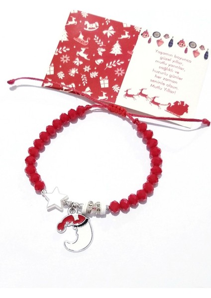 Yıldızlı Noel Süsü Dorika ve Parlak Taşlı Kırmızı Kristal Boncuklu Yılbaşı Bileklik fırsatları