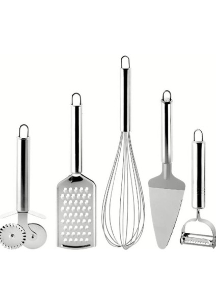 Tekno Trust Çelik Spatula + Rende + Çırpıcı + Meyve Sebze Soyacak + Hamur 5li Takım Mutfak Seti