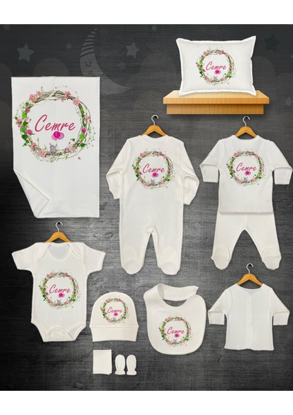 11 Lİ İSİMLİ HASTANE ÇIKIŞ SETİ ORGANİK PAMUK