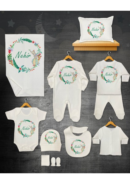 11 Lİ İSİMLİ HASTANE ÇIKIŞ SETİ ORGANİK PAMUK