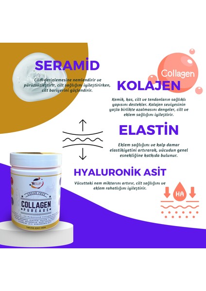 Pureage Collagen Glisin L-Prolin Bromelain Elastin Seramid 300 gr