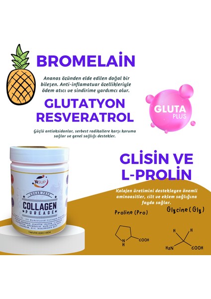 Pureage Collagen Glisin L-Prolin Bromelain Elastin Seramid 300 gr